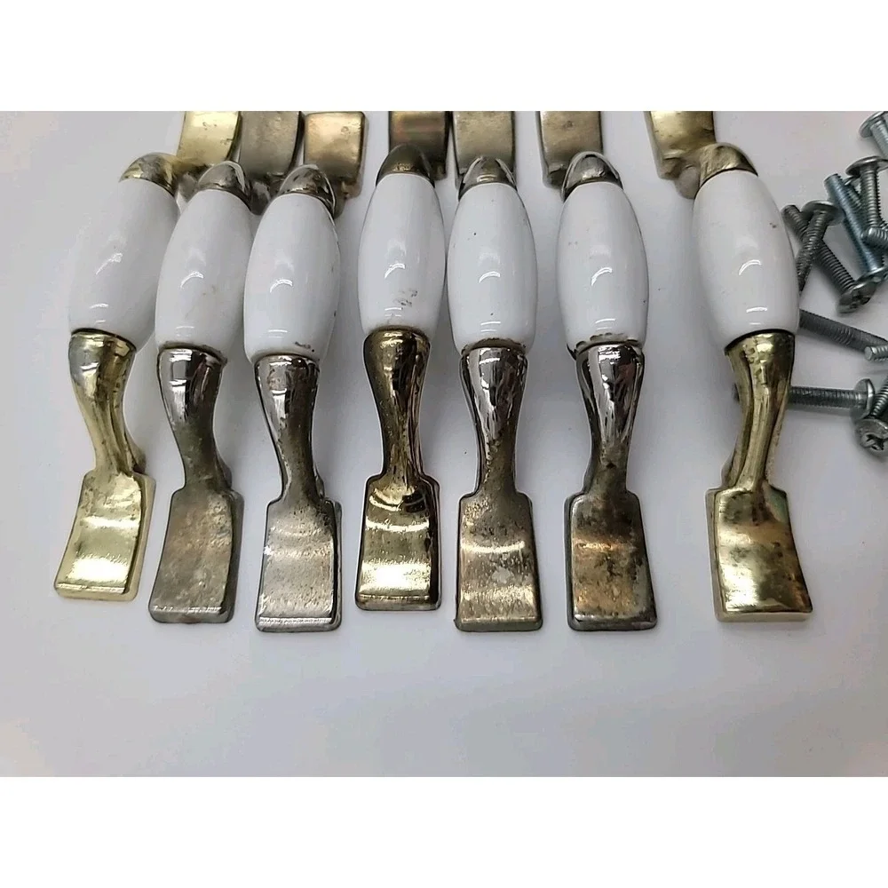 7pc Amerock Cabinet Drawer Pull Brass White‎ Ceramic BP76240-WB FOR SHOP/ GARAGE